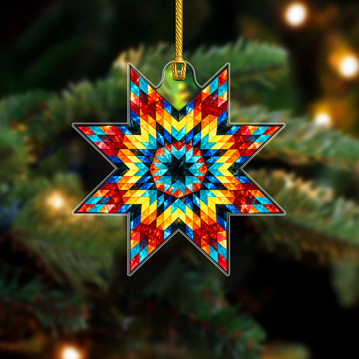 Multicolor Native American Star Quilt Acrylic Christmas Ornament