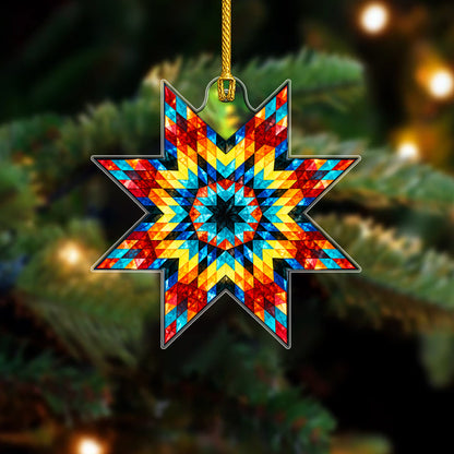Multicolor Native American Star Quilt Acrylic Christmas Ornament
