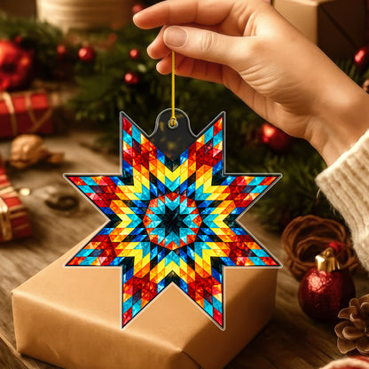 Multicolor Native American Star Quilt Acrylic Christmas Ornament