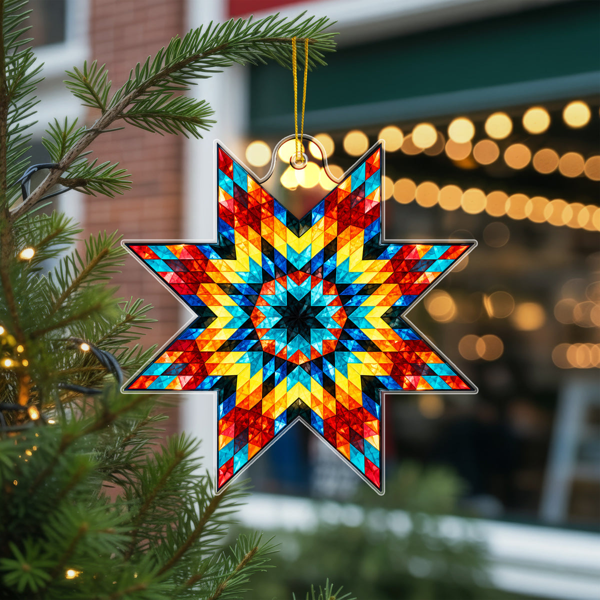 Multicolor Native American Star Quilt Acrylic Christmas Ornament
