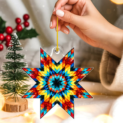 Multicolor Native American Star Quilt Acrylic Christmas Ornament