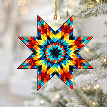 Multicolor Native American Star Quilt Acrylic Christmas Ornament
