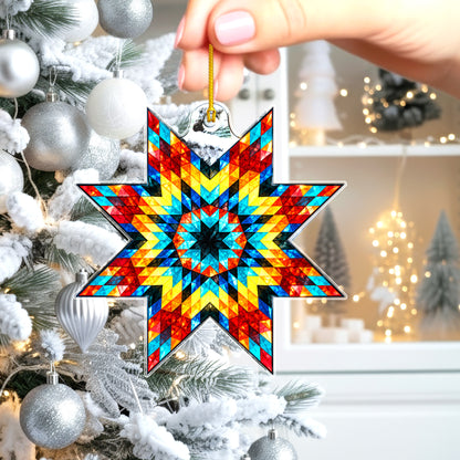 Multicolor Native American Star Quilt Acrylic Christmas Ornament