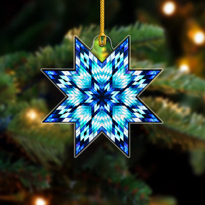 Blue Native American Star Quilt Acrylic Christmas Ornament