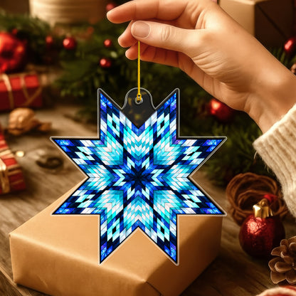 Blue Native American Star Quilt Acrylic Christmas Ornament