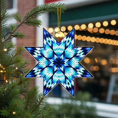 Blue Native American Star Quilt Acrylic Christmas Ornament