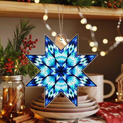 Blue Native American Star Quilt Acrylic Christmas Ornament