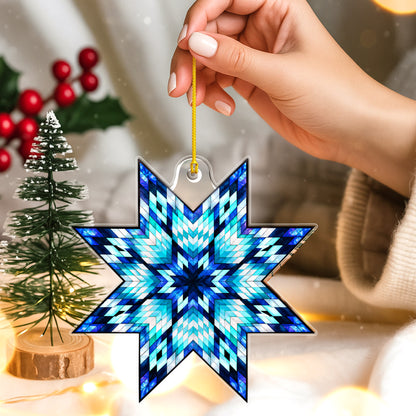 Blue Native American Star Quilt Acrylic Christmas Ornament