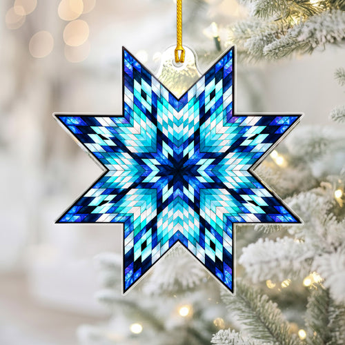 Blue Native American Star Quilt Acrylic Christmas Ornament