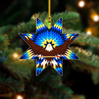 Blue Eagle Native Star Quilt Acrylic Christmas Ornament