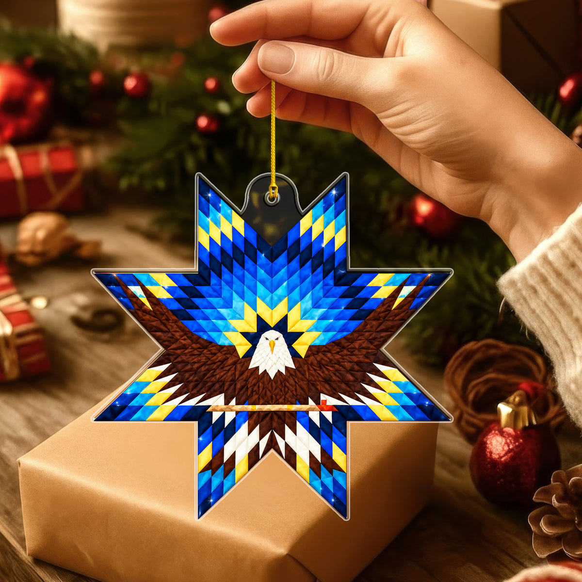 Blue Eagle Native Star Quilt Acrylic Christmas Ornament