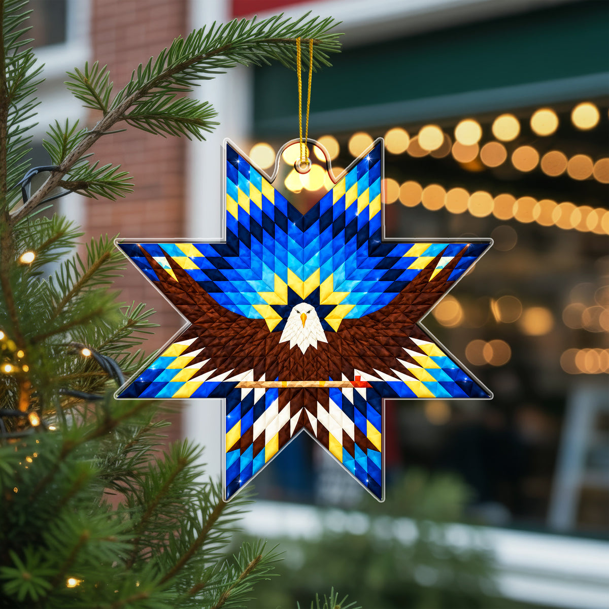Blue Eagle Native Star Quilt Acrylic Christmas Ornament