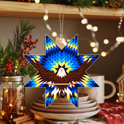 Blue Eagle Native Star Quilt Acrylic Christmas Ornament