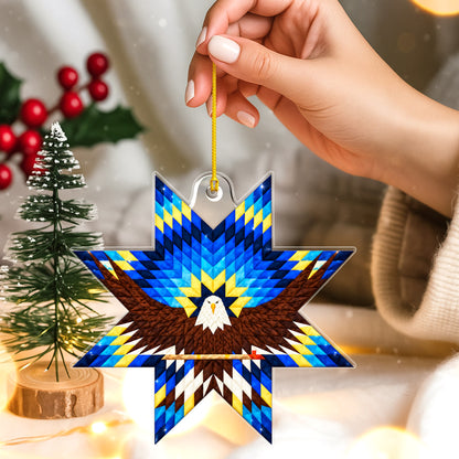 Blue Eagle Native Star Quilt Acrylic Christmas Ornament