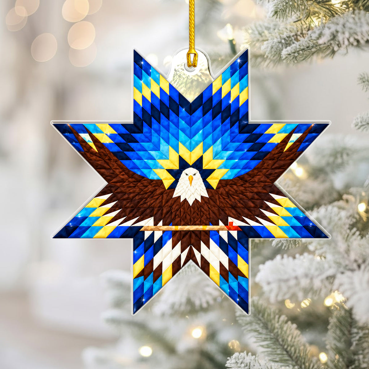 Blue Eagle Native Star Quilt Acrylic Christmas Ornament