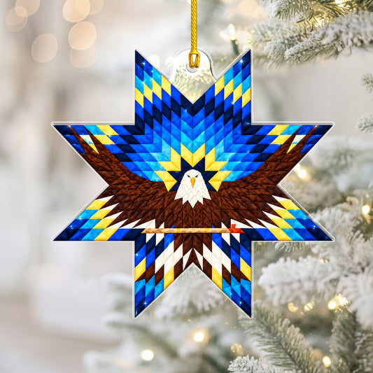 Blue Eagle Native Star Quilt Acrylic Christmas Ornament