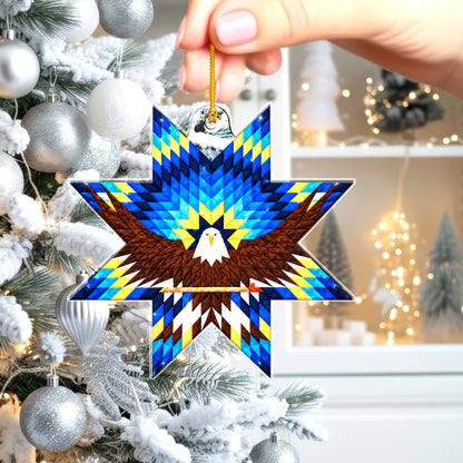 Blue Eagle Native Star Quilt Acrylic Christmas Ornament
