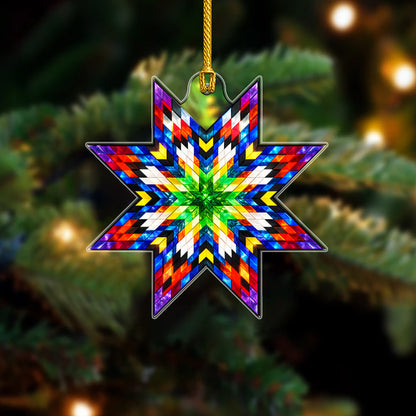 Green Multicolor Native Star Quilt Acrylic Christmas Ornament