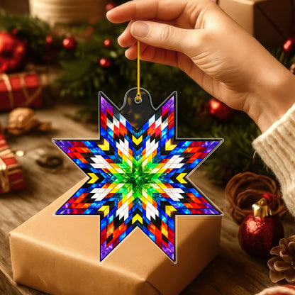 Green Multicolor Native Star Quilt Acrylic Christmas Ornament