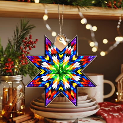 Green Multicolor Native Star Quilt Acrylic Christmas Ornament