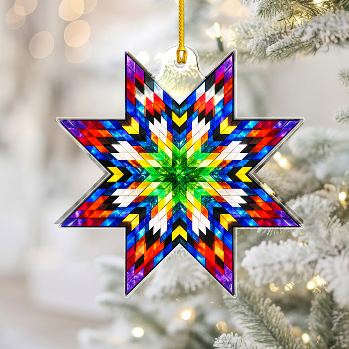 Green Multicolor Native Star Quilt Acrylic Christmas Ornament
