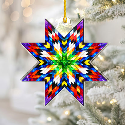 Green Multicolor Native Star Quilt Acrylic Christmas Ornament