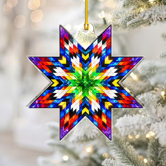 Green Multicolor Native Star Quilt Acrylic Christmas Ornament