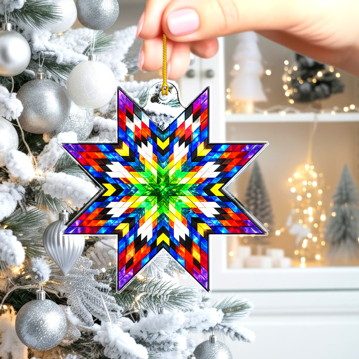 Green Multicolor Native Star Quilt Acrylic Christmas Ornament