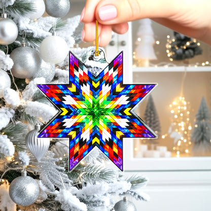 Green Multicolor Native Star Quilt Acrylic Christmas Ornament