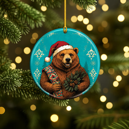Native Inspired Bear Christmas Ornament Ceramic Woodland Animal Holiday Tree Decoration Gift