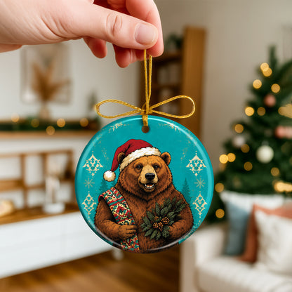 Native Inspired Bear Christmas Ornament Ceramic Woodland Animal Holiday Tree Decoration Gift