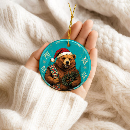 Native Inspired Bear Christmas Ornament Ceramic Woodland Animal Holiday Tree Decoration Gift