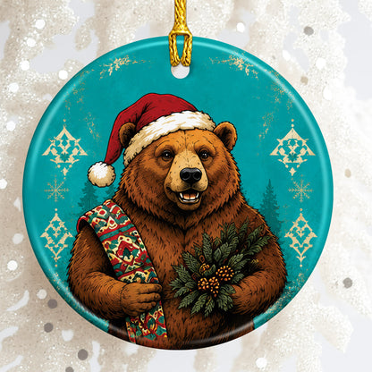 Native Inspired Bear Christmas Ornament Ceramic Woodland Animal Holiday Tree Decoration Gift