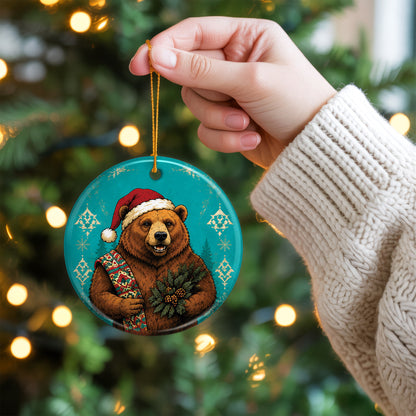 Native Inspired Bear Christmas Ornament Ceramic Woodland Animal Holiday Tree Decoration Gift