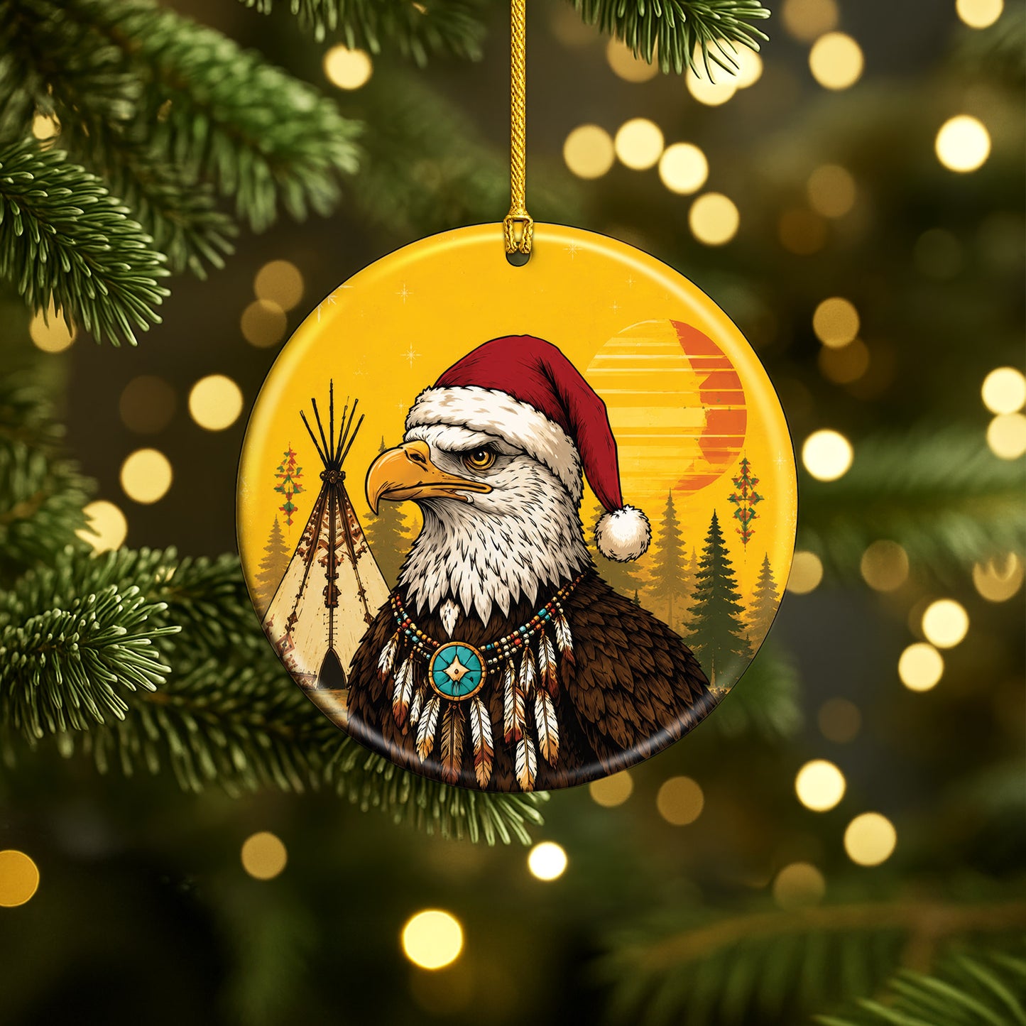 Native Inspired Eagle Christmas Ornament Ceramic Bald Eagle Holiday Tree Decoration Gift