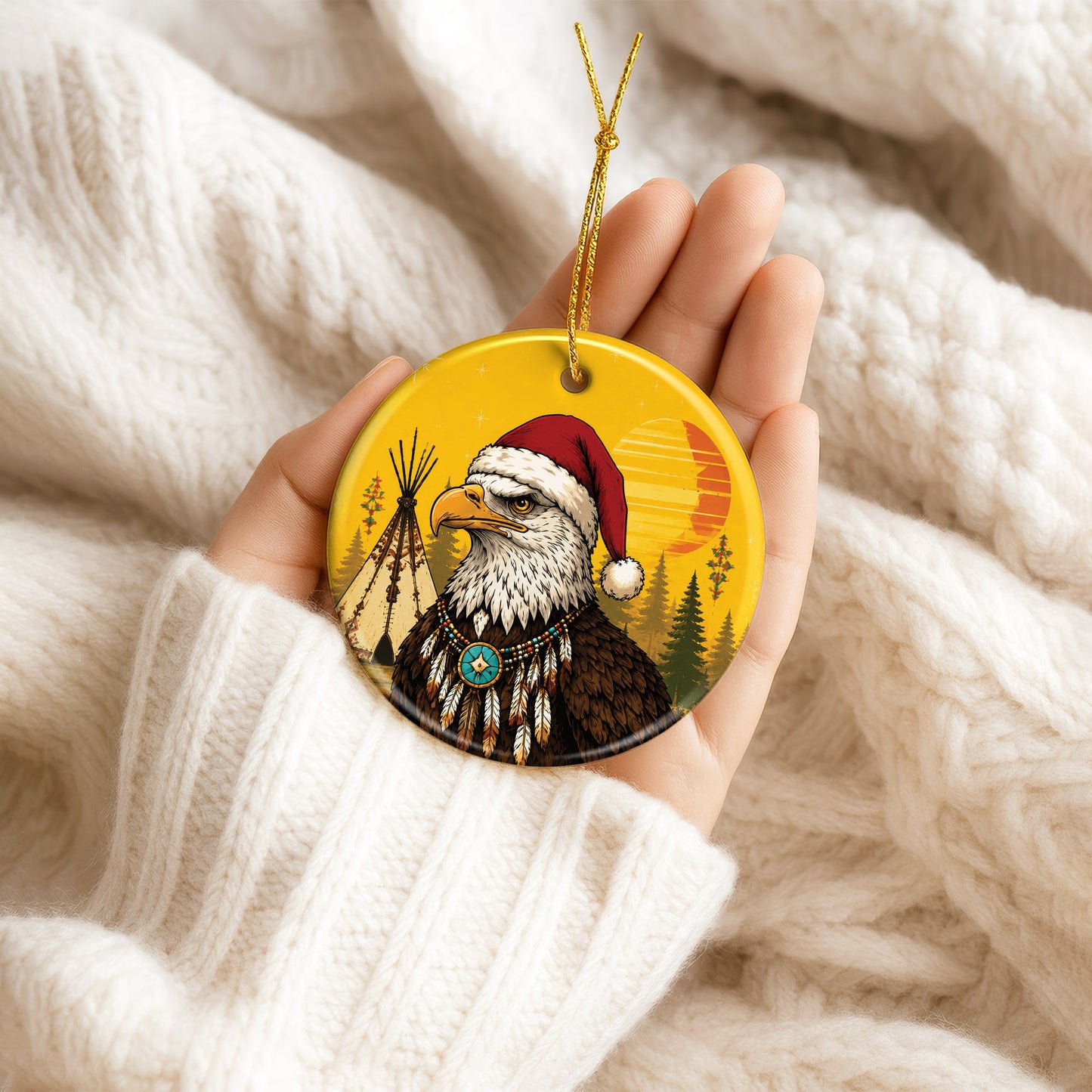 Native Inspired Eagle Christmas Ornament Ceramic Bald Eagle Holiday Tree Decoration Gift