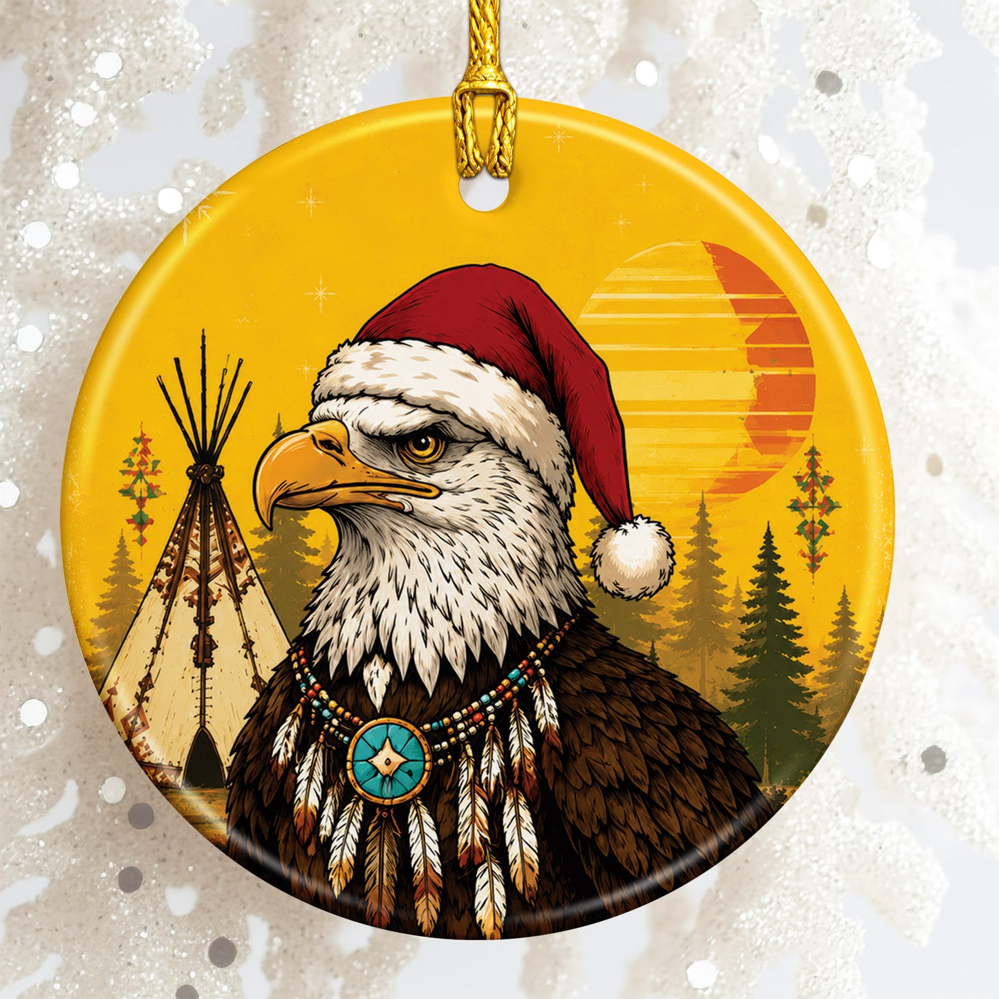 Native Inspired Eagle Christmas Ornament Ceramic Bald Eagle Holiday Tree Decoration Gift