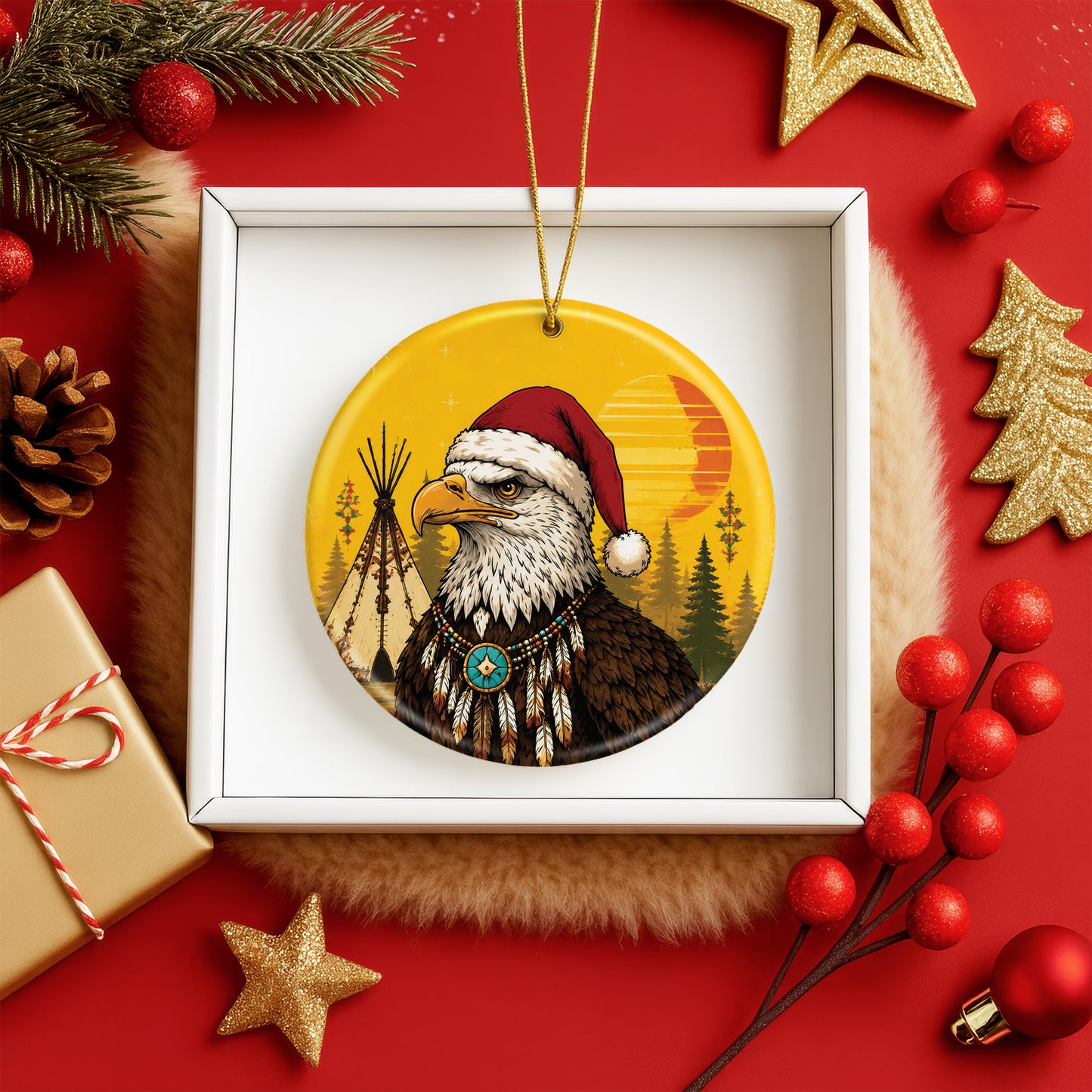 Native Inspired Eagle Christmas Ornament Ceramic Bald Eagle Holiday Tree Decoration Gift