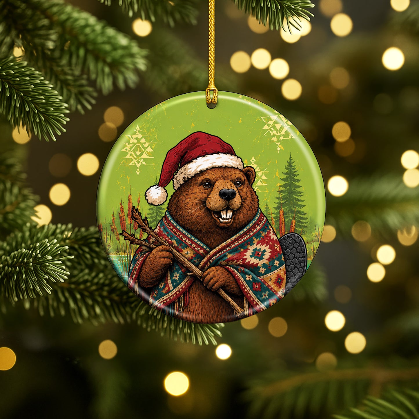 Native Inspired Beaver Christmas Ornament Ceramic Woodland Animal Holiday Tree Decoration Gift