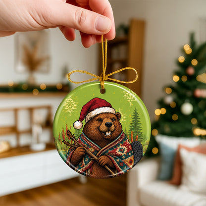 Native Inspired Beaver Christmas Ornament Ceramic Woodland Animal Holiday Tree Decoration Gift
