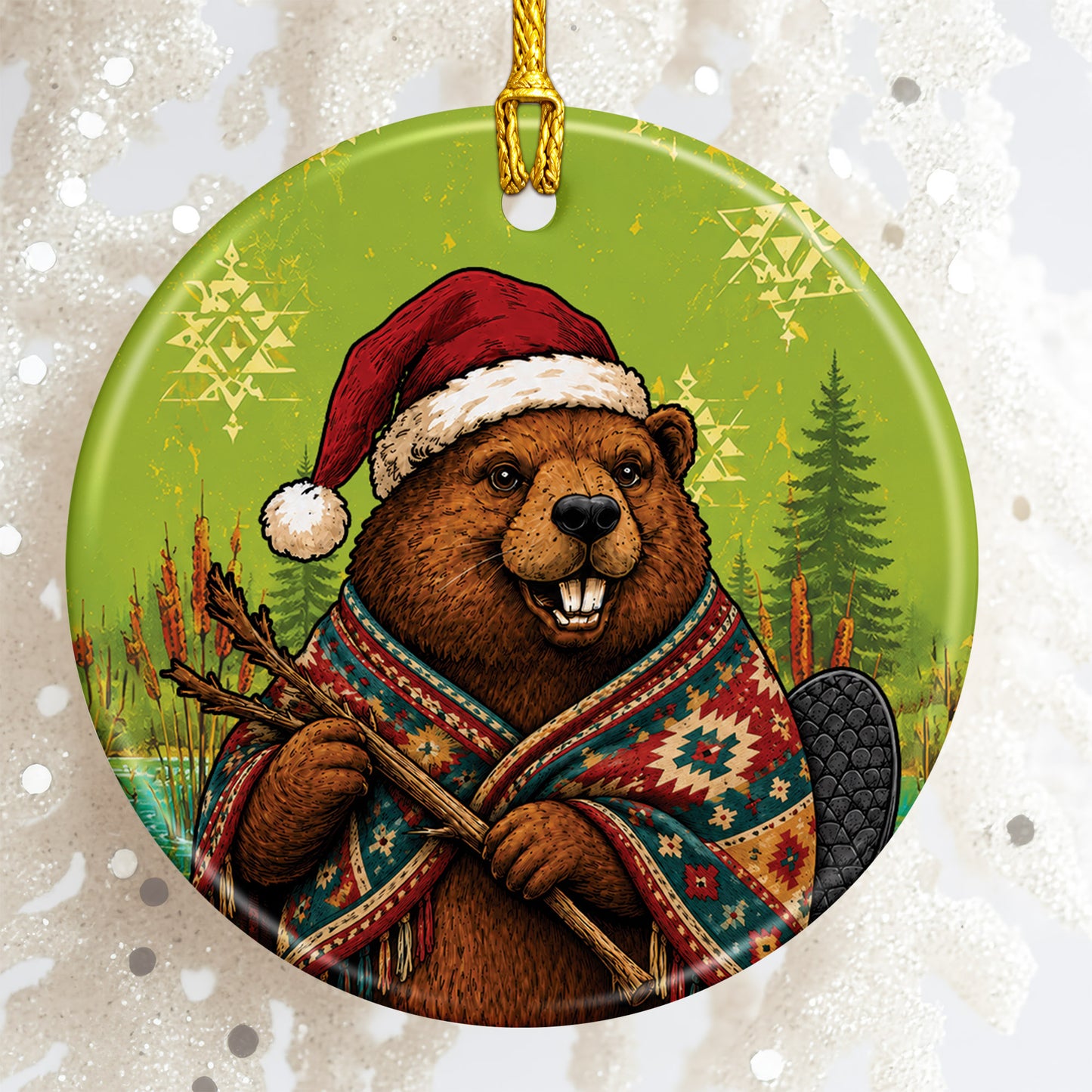 Native Inspired Beaver Christmas Ornament Ceramic Woodland Animal Holiday Tree Decoration Gift