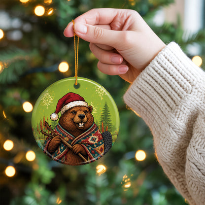 Native Inspired Beaver Christmas Ornament Ceramic Woodland Animal Holiday Tree Decoration Gift