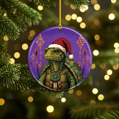 Native Inspired Turtle Christmas Ornament Ceramic Turtle Holiday Tree Decoration Gift