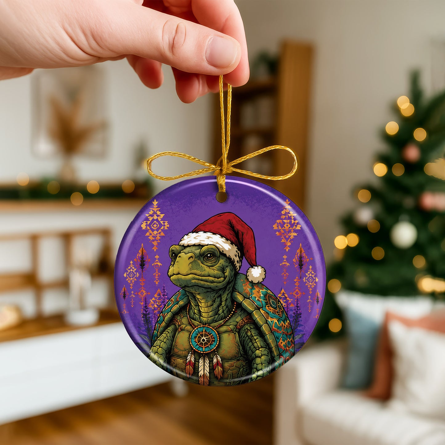 Native Inspired Turtle Christmas Ornament Ceramic Turtle Holiday Tree Decoration Gift