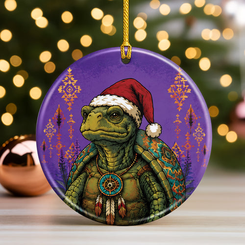 Native Inspired Turtle Christmas Ornament Ceramic Turtle Holiday Tree Decoration Gift