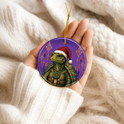 Native Inspired Turtle Christmas Ornament Ceramic Turtle Holiday Tree Decoration Gift