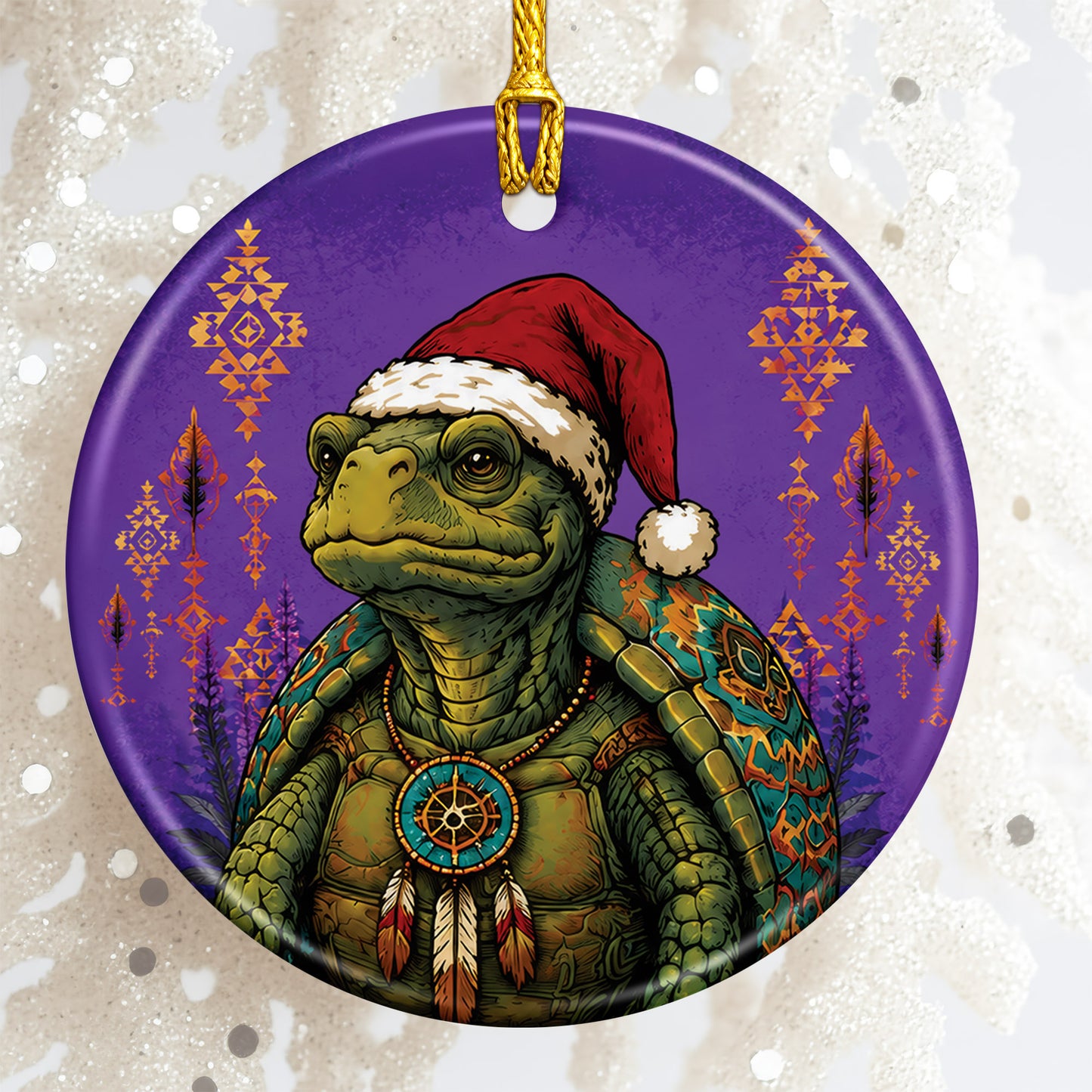 Native Inspired Turtle Christmas Ornament Ceramic Turtle Holiday Tree Decoration Gift