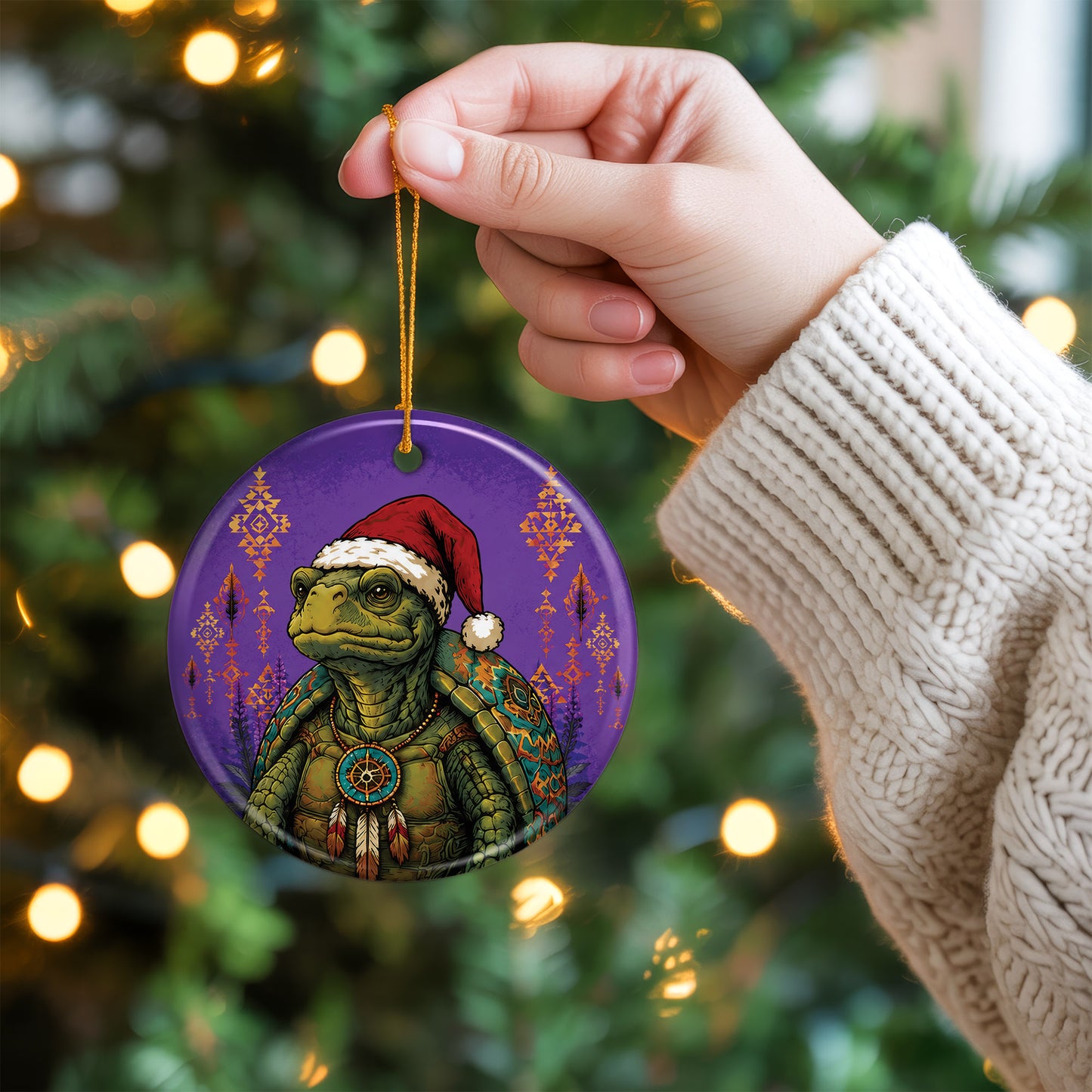 Native Inspired Turtle Christmas Ornament Ceramic Turtle Holiday Tree Decoration Gift