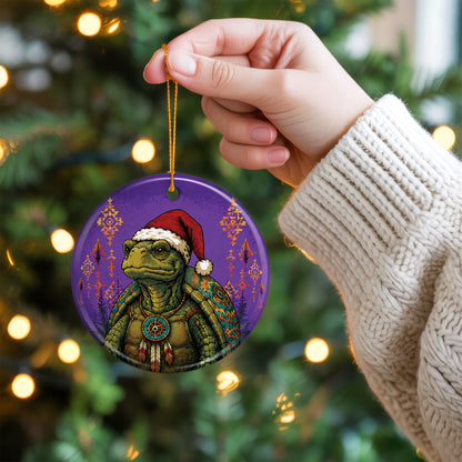 Native Inspired Turtle Christmas Ornament Ceramic Turtle Holiday Tree Decoration Gift