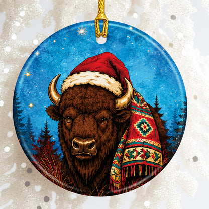 Native Inspired Buffalo Christmas Ornament Ceramic Bison Holiday Tree Decoration Gift